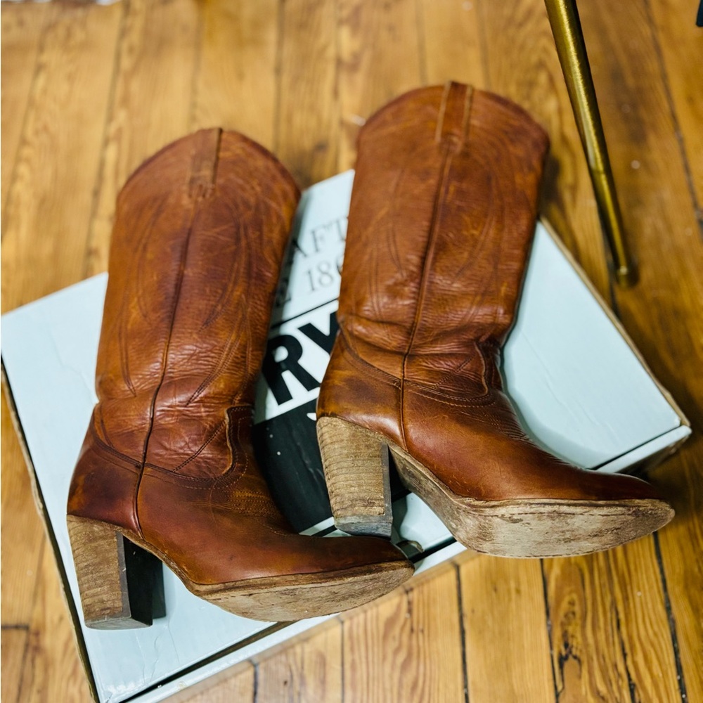 Frye Cognac Ilana Leather Heeled Cowboy Boots